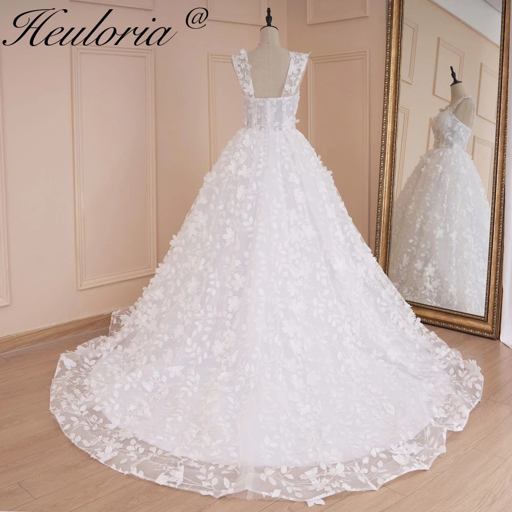 HEULORIA Princess Wedding Dress off shoulder bride dress  plus size robe de mariee 3D floral Lace Wedding Bridal Gown BA-521A