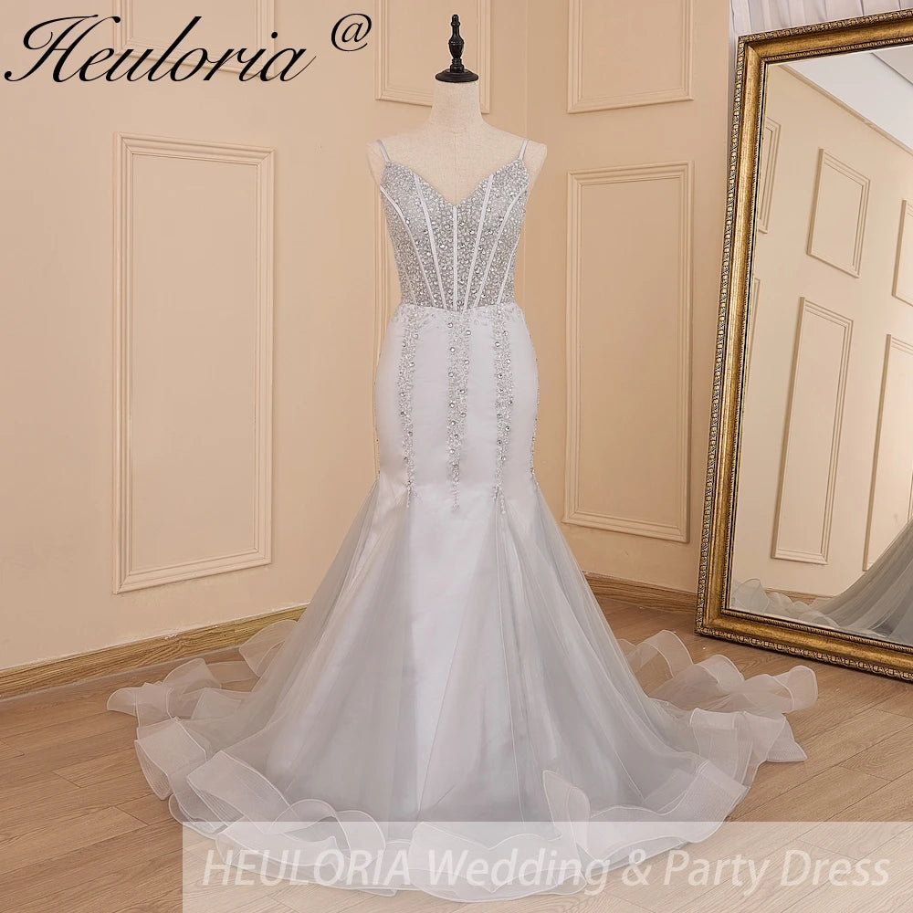 HEULORIA Sweetheart Lace Beading Mermaid Evening Dresses Long Formal Prom Dresses