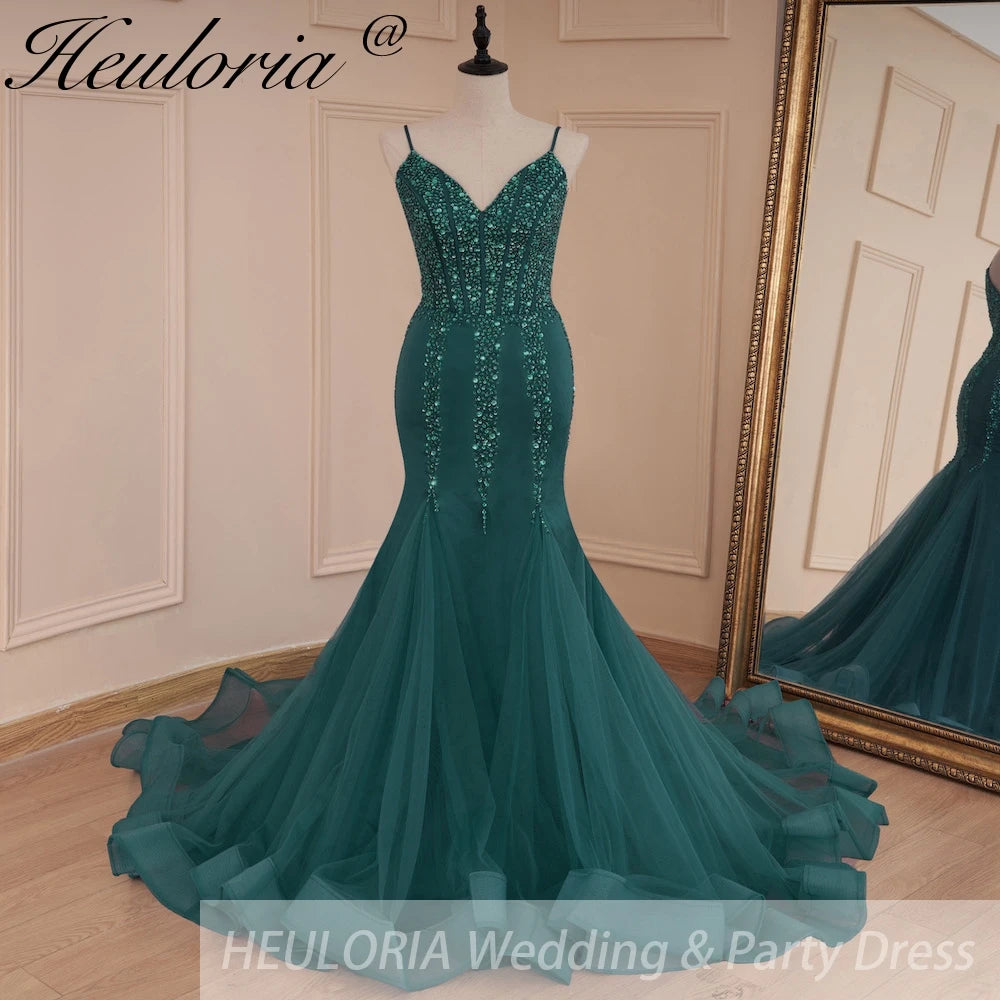 HEULORIA Sweetheart Lace Beading Mermaid Evening Dresses Long Formal Prom Dresses