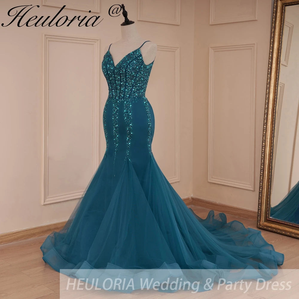 HEULORIA Sweetheart Lace Beading Mermaid Evening Dresses Long Formal Prom Dresses