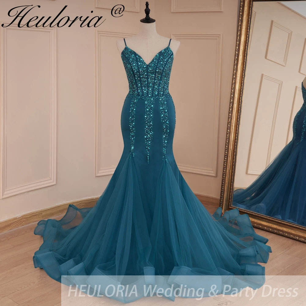 HEULORIA Sweetheart Lace Beading Mermaid Evening Dresses Long Formal Prom Dresses
