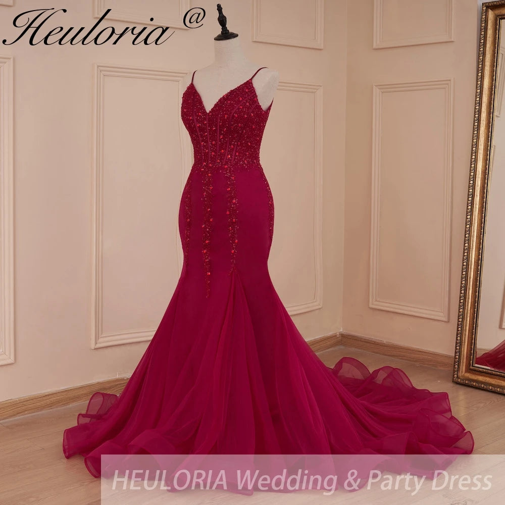 HEULORIA Sweetheart Lace Beading Mermaid Evening Dresses Long Formal Prom Dresses