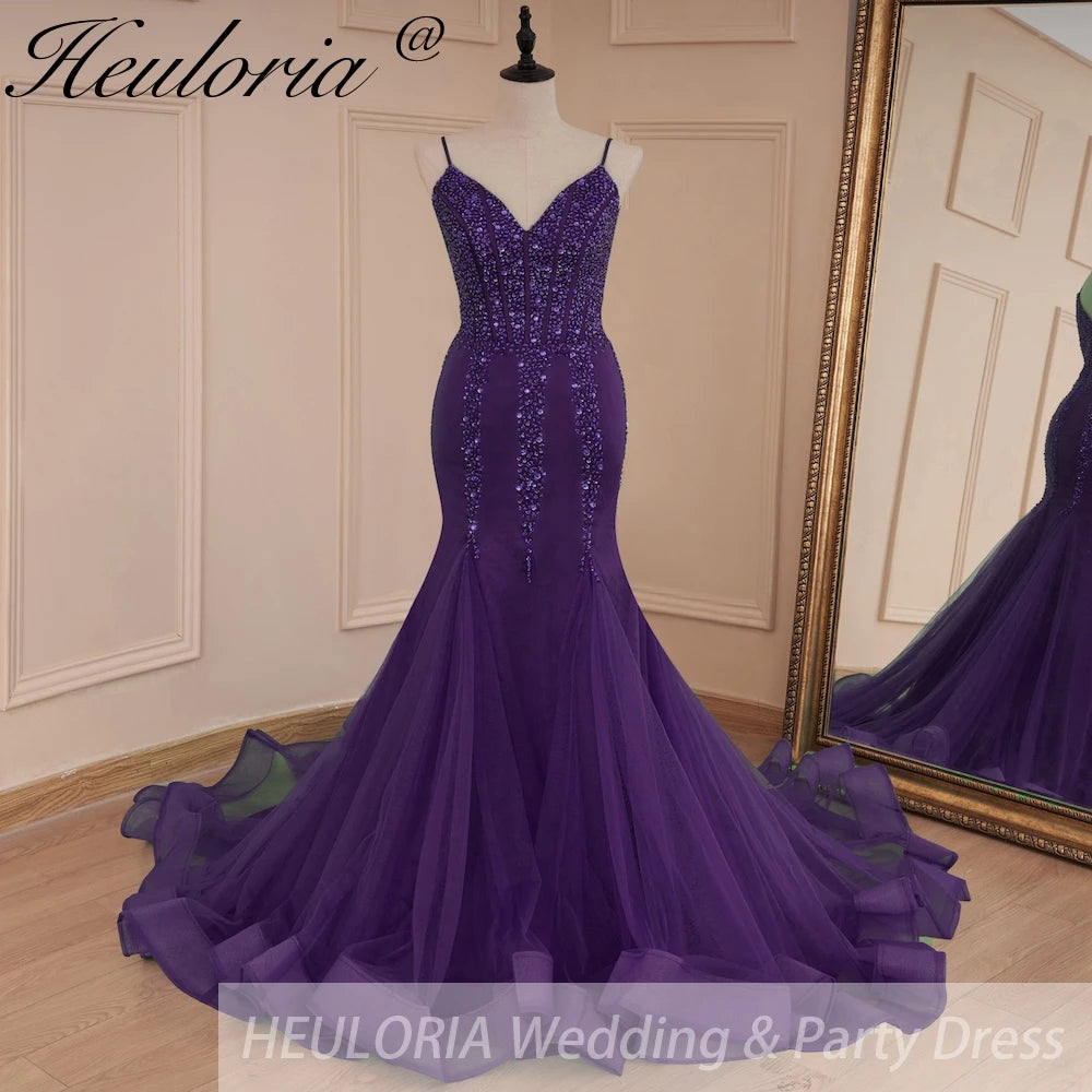HEULORIA Sweetheart Lace Beading Mermaid Evening Dresses Long Formal Prom Dresses
