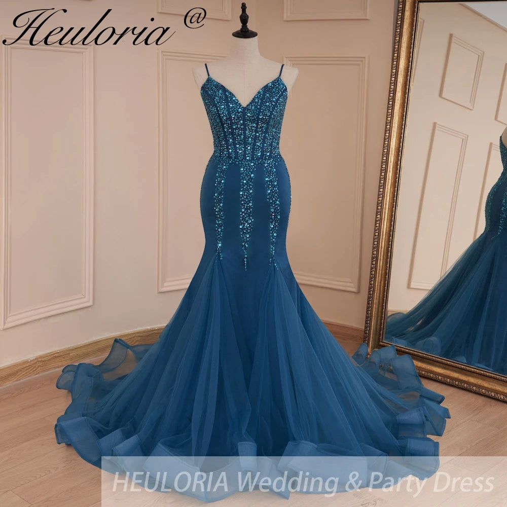 HEULORIA Sweetheart Lace Beading Mermaid Evening Dresses Long Formal Prom Dresses