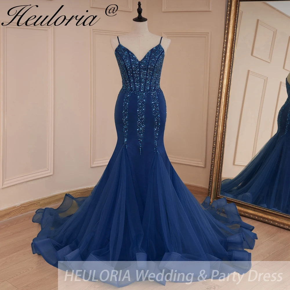 HEULORIA Sweetheart Lace Beading Mermaid Evening Dresses Long Formal Prom Dresses
