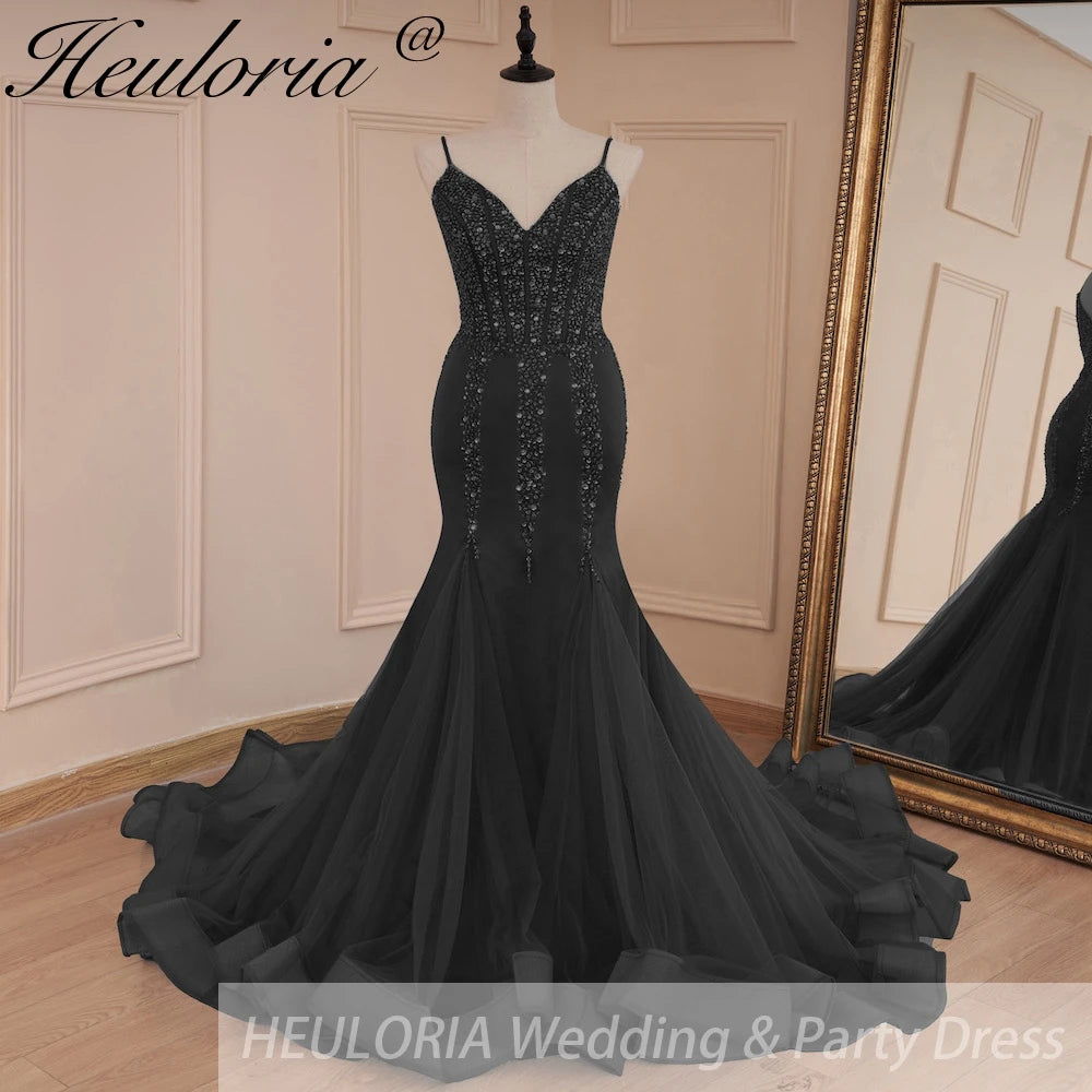 HEULORIA Sweetheart Lace Beading Mermaid Evening Dresses Long Formal Prom Dresses