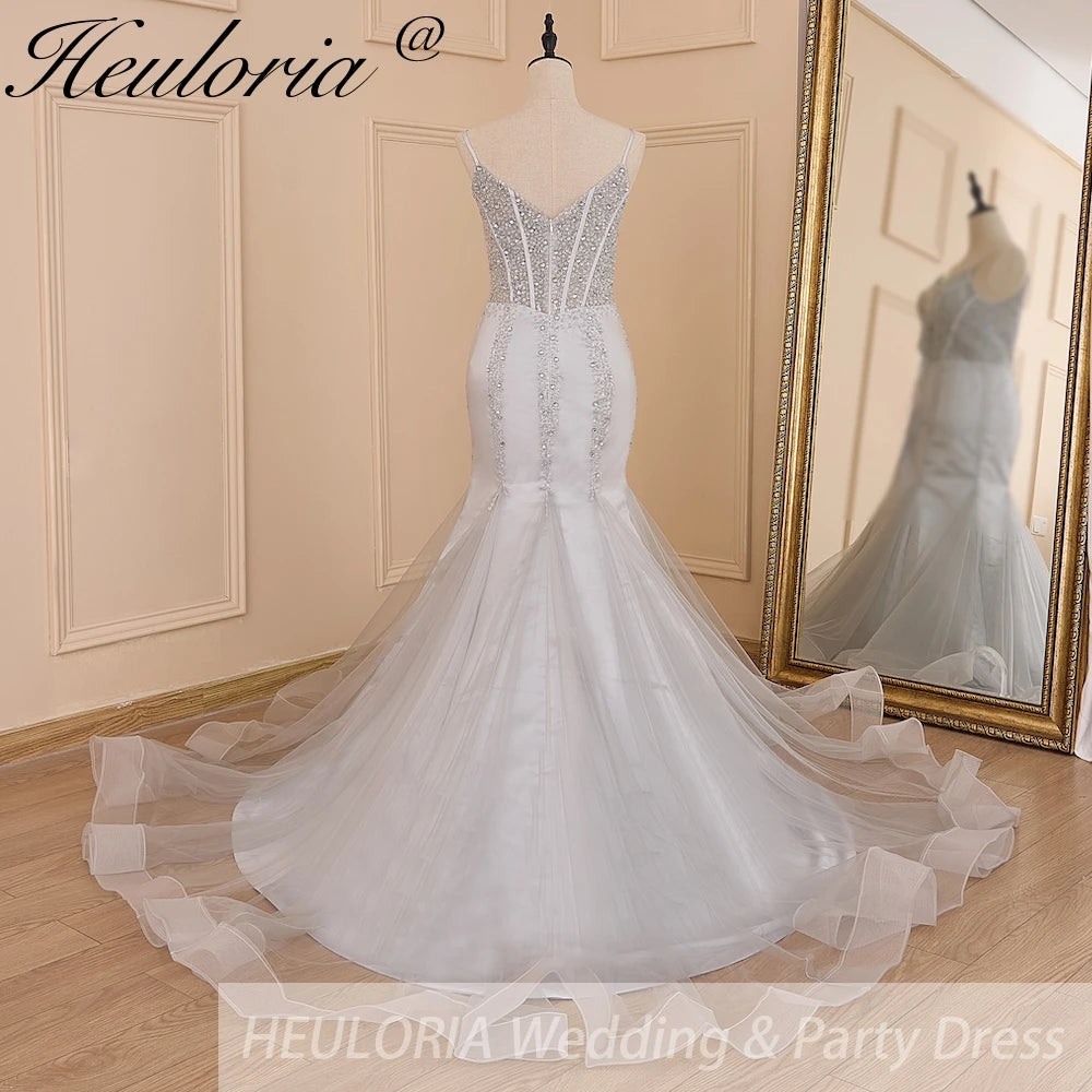 HEULORIA Sweetheart Lace Beading Mermaid Evening Dresses Long Formal Prom Dresses