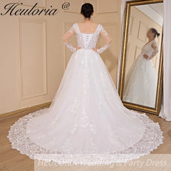 HEULORIA Ball-Gown/Princess V-Neck long sleeve Cathedral Train Tulle Lace Wedding Dress With Sequins BA-721