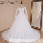 HEULORIA vestido de novia Vintage de manga larga con Apliques de encaje vestido de novia princesa bata de mariee tren de corte 