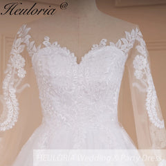 HEULORIA vestido de novia Vintage de manga larga con Apliques de encaje vestido de novia princesa bata de mariee tren de corte 