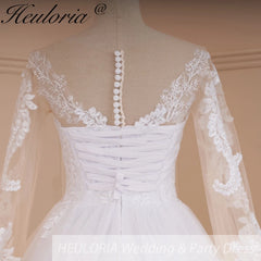 HEULORIA vestido de novia Vintage de manga larga con Apliques de encaje vestido de novia princesa bata de mariee tren de corte 