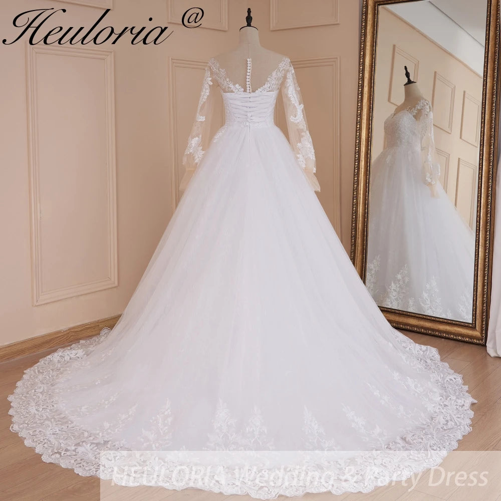 HEULORIA vestido de novia Vintage de manga larga con Apliques de encaje vestido de novia princesa bata de mariee tren de corte 