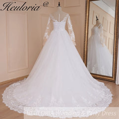 HEULORIA vestido de novia Vintage de manga larga con Apliques de encaje vestido de novia princesa bata de mariee tren de corte 