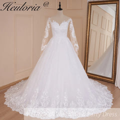 HEULORIA vestido de novia Vintage de manga larga con Apliques de encaje vestido de novia princesa bata de mariee tren de corte 