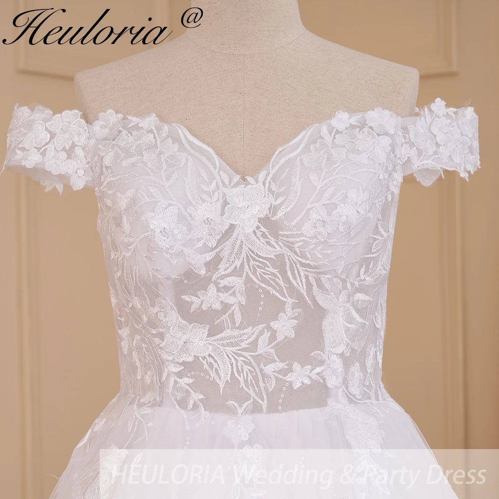 HEULORIA Elegant Off-the-Shoulder Lace Ballgown Wedding Dress with Illusion Sweetheart Bodice and Cathedral Train BA-616