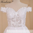 HEULORIA Elegant Off-the-Shoulder Lace Ballgown Wedding Dress with Illusion Sweetheart Bodice and Cathedral Train BA-616