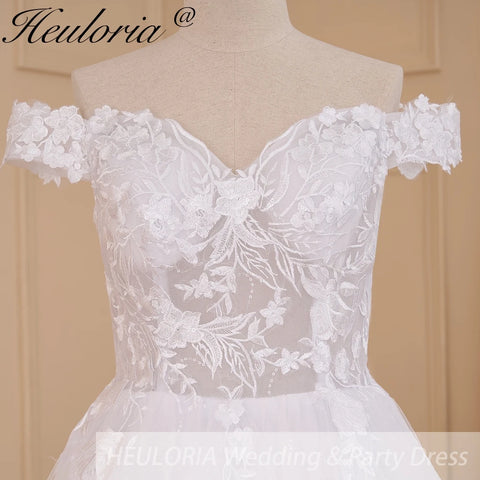 HEULORIA Vintage Wedding Dress off shoulder lace applique bride dress robe de mariee court train