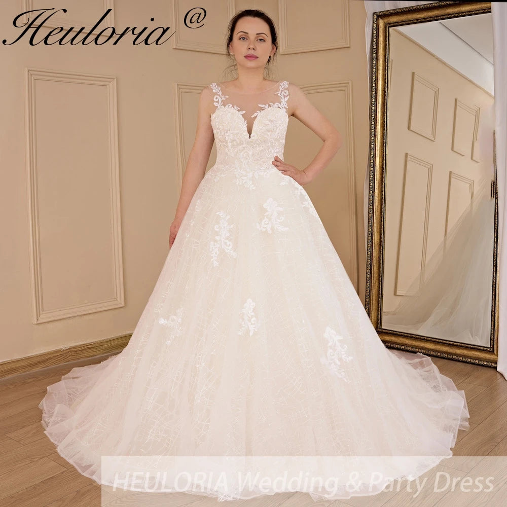 HEULORIA Wedding dress V neck lace shinny Wedding gown Princess bridal gown Robe De Mariee Wedding Bride Dress AL-561A Main image