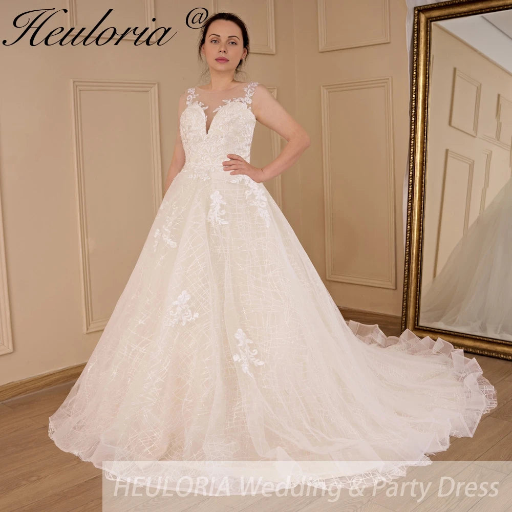 HEULORIA Wedding dress V neck lace shinny Wedding gown Princess bridal gown Robe De Mariee Wedding Bride Dress AL-561A