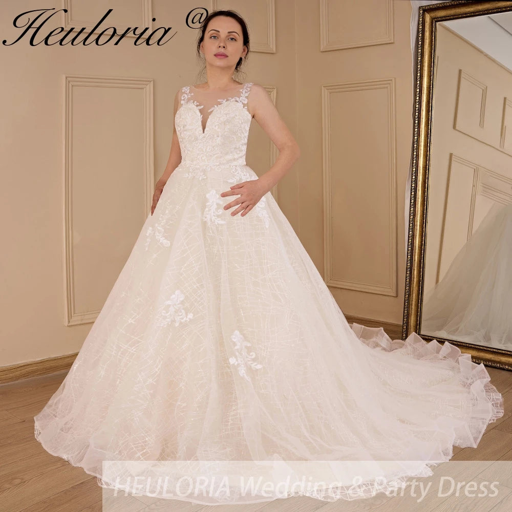 HEULORIA Wedding dress V neck lace shinny Wedding gown Princess bridal gown Robe De Mariee Wedding Bride Dress AL-561A
