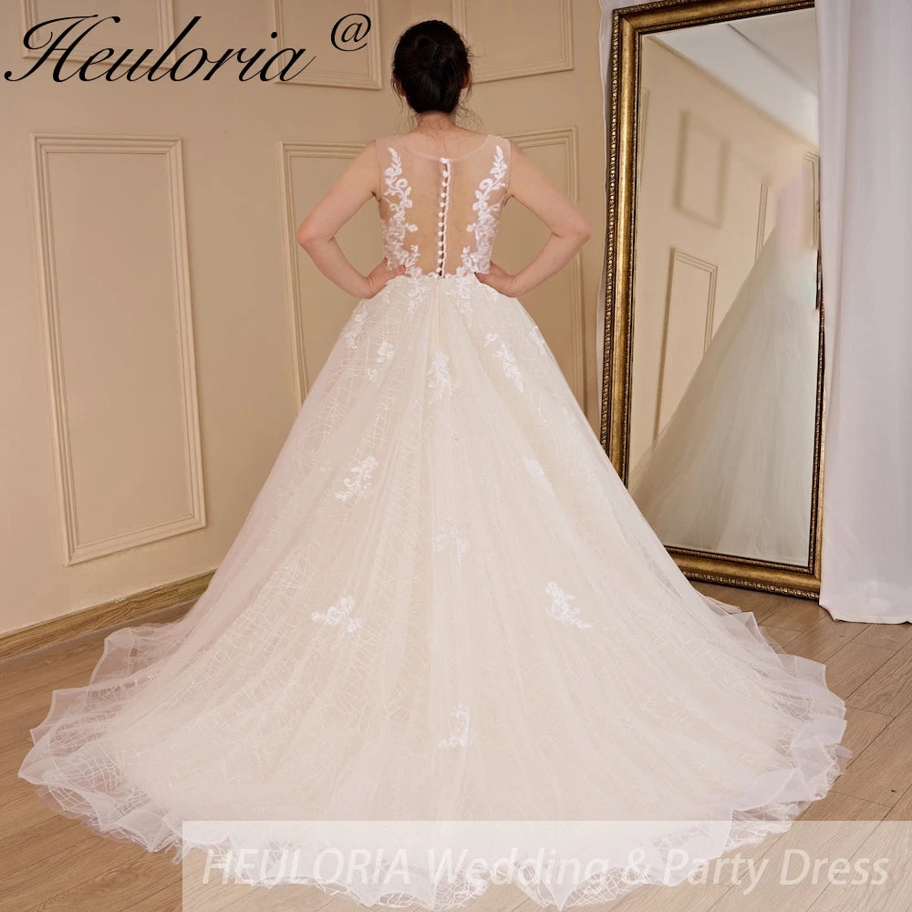 HEULORIA Wedding dress V neck lace shinny Wedding gown Princess bridal gown Robe De Mariee Wedding Bride Dress AL-561A
