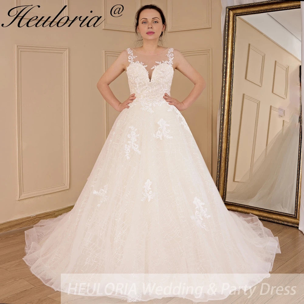 HEULORIA Wedding dress V neck lace shinny Wedding gown Princess bridal gown Robe De Mariee Wedding Bride Dress AL-561A