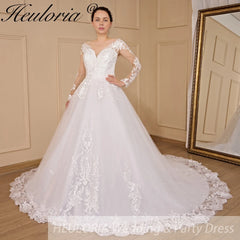 HEULORIA princess wedding dress long sleeve lace beading bride dress plus size robe de mariee Wedding gown BA-702
