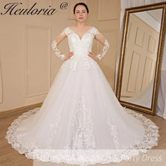 HEULORIA princess wedding dress long sleeve lace beading bride dress plus size robe de mariee Wedding gown BA-702
