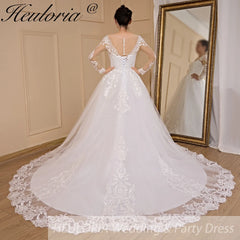 HEULORIA princess wedding dress long sleeve lace beading bride dress plus size robe de mariee Wedding gown BA-702