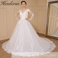 HEULORIA princess wedding dress long sleeve lace beading bride dress plus size robe de mariee Wedding gown BA-702