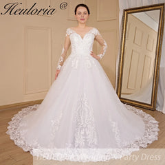 HEULORIA princess wedding dress long sleeve lace beading bride dress plus size robe de mariee Wedding gown BA-702