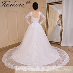 HEULORIA princess wedding dress long sleeve lace beading bride dress plus size robe de mariee Wedding gown BA-708