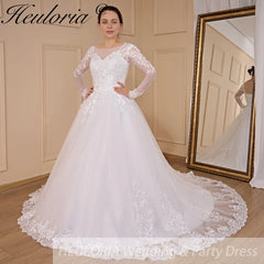 HEULORIA princess wedding dress long sleeve lace beading bride dress plus size robe de mariee Wedding gown BA-708
