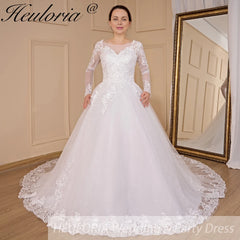 HEULORIA princess wedding dress long sleeve lace beading bride dress plus size robe de mariee Wedding gown BA-708