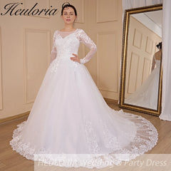 HEULORIA princess wedding dress long sleeve lace beading bride dress plus size robe de mariee Wedding gown BA-708