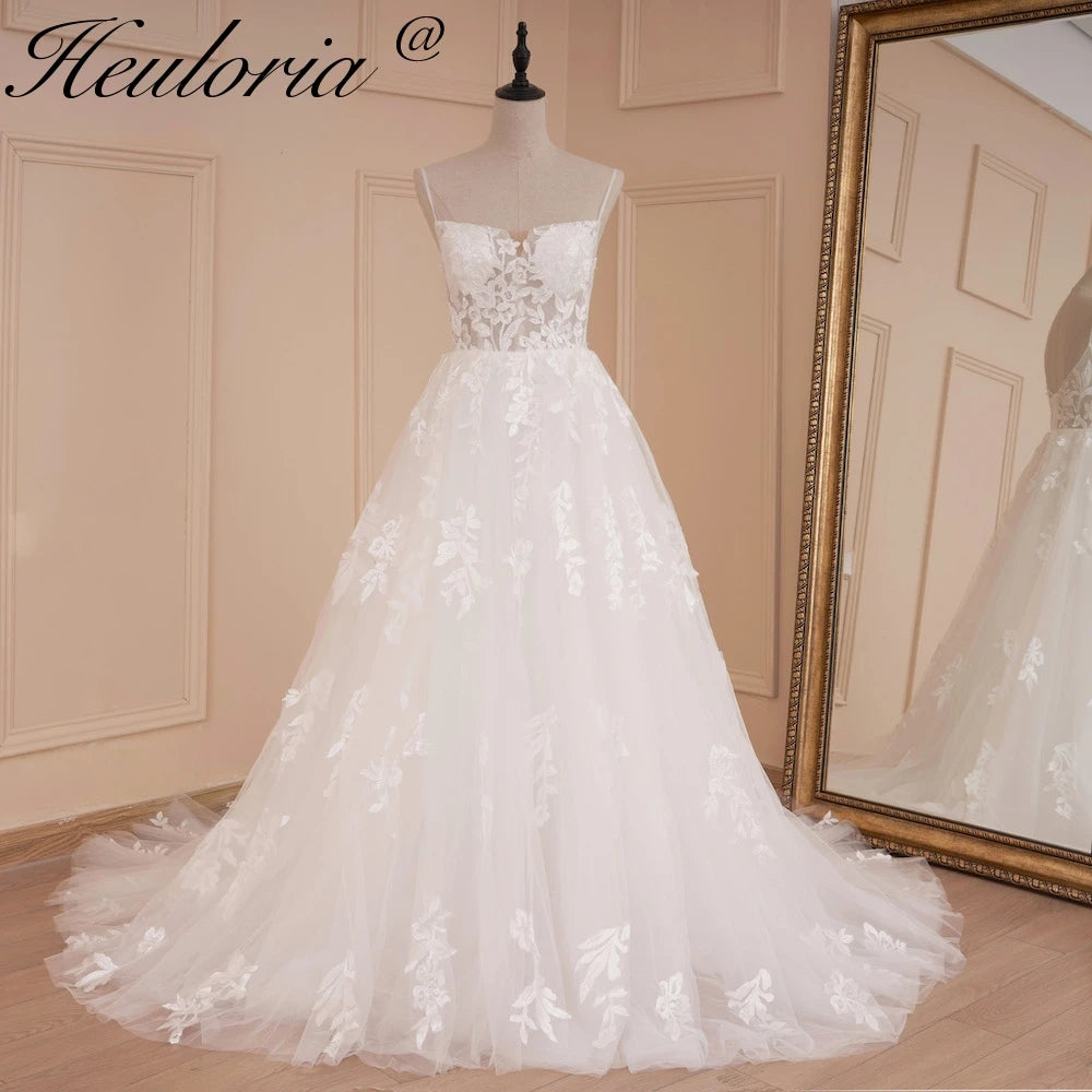 HEULORIA A-line Sweetheart Court Train Lace Tulle Wedding Dress With Sequins AL-541 Main image
