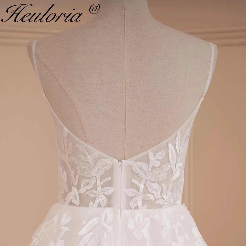 HEULORIA A-line Sweetheart Court Train Lace Tulle Wedding Dress With Sequins AL-541