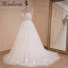 HEULORIA A-line Sweetheart Court Train Lace Tulle Wedding Dress With Sequins