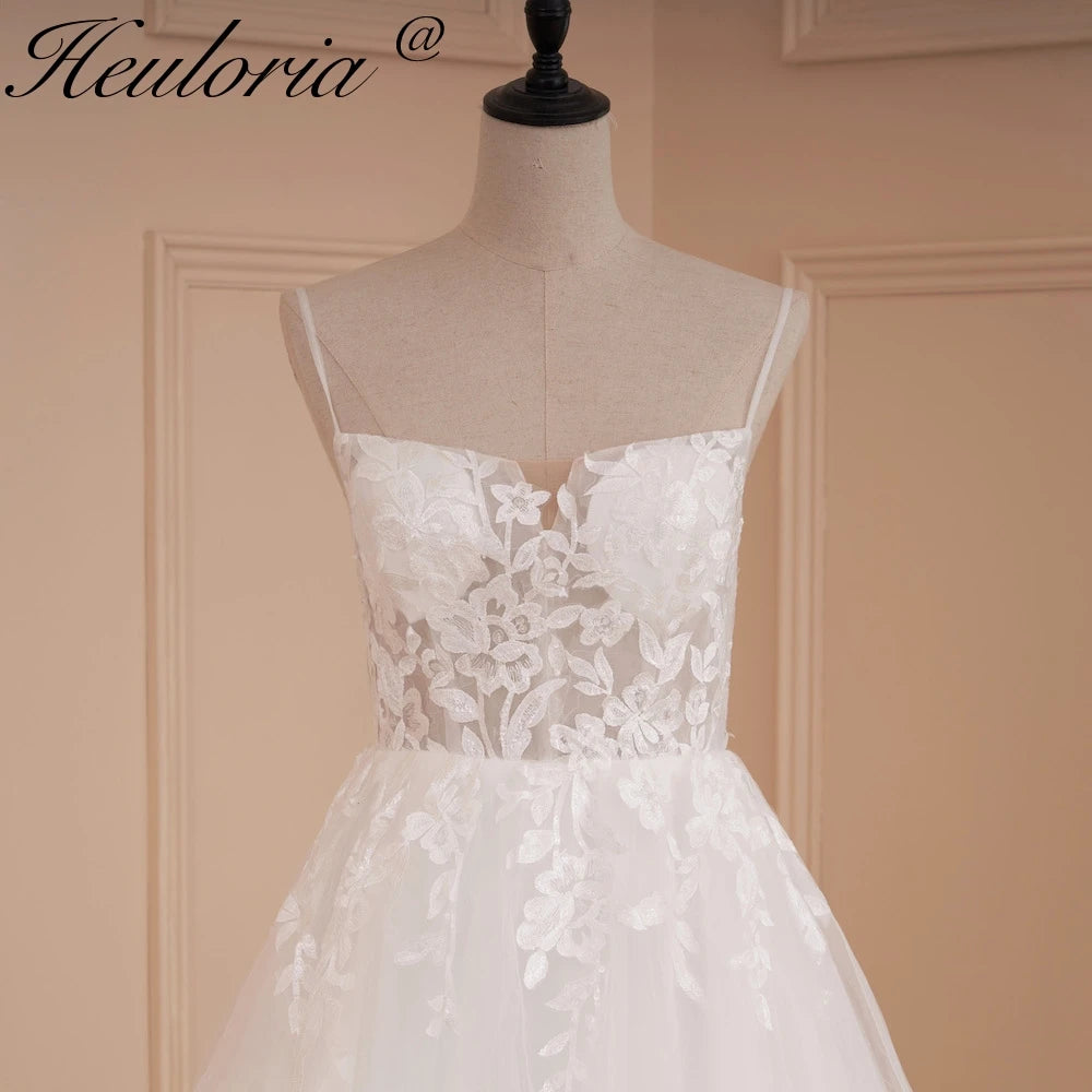 HEULORIA A-line Sweetheart Court Train Lace Tulle Wedding Dress With Sequins AL-541