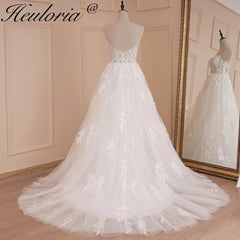 HEULORIA A-line Sweetheart Court Train Lace Tulle Wedding Dress With Sequins