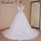 HEULORIA A-line V-Neck Court Train Lace Wedding Dress With Sequins beading AL-560