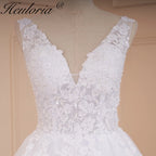 HEULORIA A-line V-Neck Court Train Lace Wedding Dress With Sequins beading AL-560