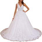 HEULORIA A-line V-Neck Court Train Lace Wedding Dress With Sequins beading AL-560