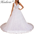 HEULORIA A-line V-Neck Court Train Lace Wedding Dress With Sequins beading AL-560