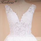 HEULORIA A-line V-Neck Court Train Lace Wedding Dress With Sequins beading AL-560