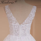 HEULORIA A-line V-Neck Court Train Lace Wedding Dress With Sequins beading AL-560