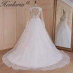 HEULORIA elegant A line wedding dress V neck long sleeve lace beading bride dress Robe De Mariee Wedding Bride Dress long train AL-532