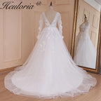 HEULORIA elegant A line wedding dress V neck long sleeve split lace beading bride dress Robe De Mariee Wedding Bride Dress AL-533