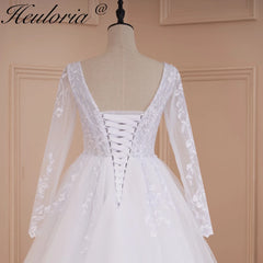 HEULORIA elegant A line wedding dress V neck long sleeve split lace beading bride dress Robe De Mariee Wedding Bride Dress AL-534