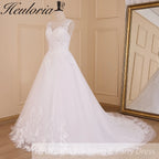 HEULORIA A-line Court Train Tulle Lace Wedding Dress With Sequins AL-614